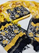 Linen Cotton Yellow Festival Wear Printed Dress Material